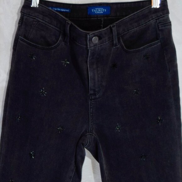Talbots Petite 8P Black Jeans Crystal Embellished High Rise Ankle Straight - Picture 7 of 9